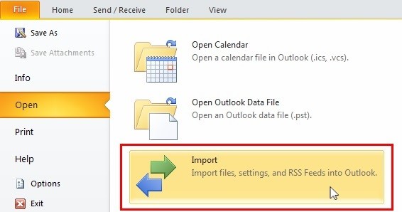 import pst outlook 2010