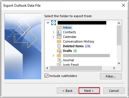 export outlook data file