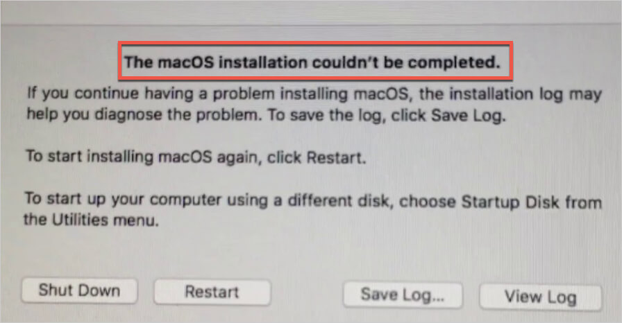macOS installation couldn't be completed 