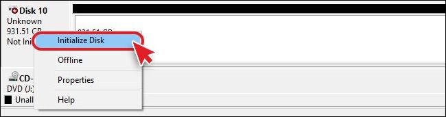 Right Click on Drive and Choose Initialize Disk