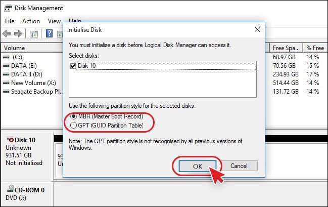 Select MBR and Click OK