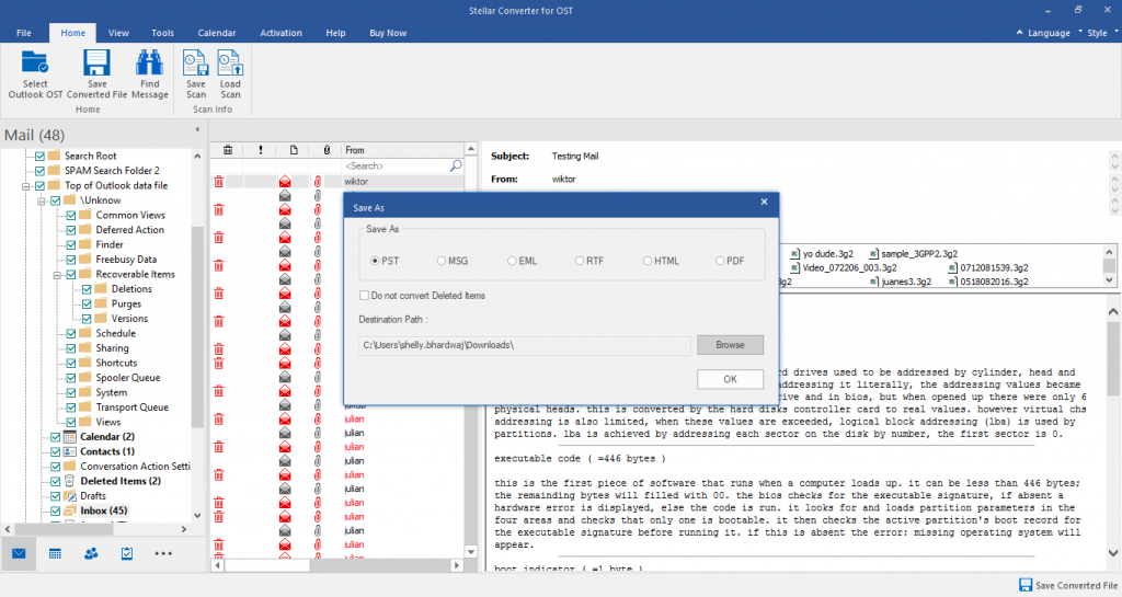 Select PST file option