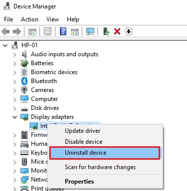 Select Uninstall device 