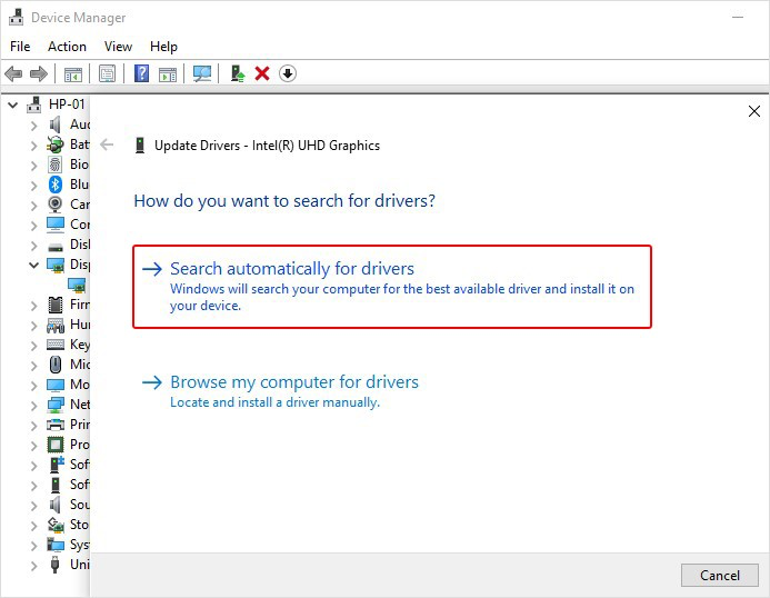 Select Search automatically for updated driver software