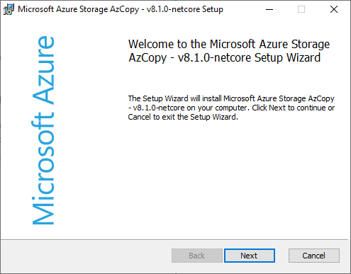 Azure AzCopy install SBS 2011