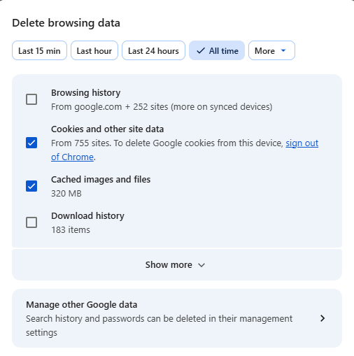 Delete Browsing Data
