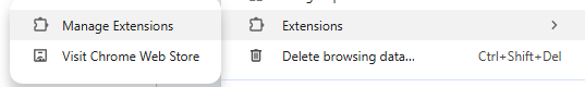 Extensions menu