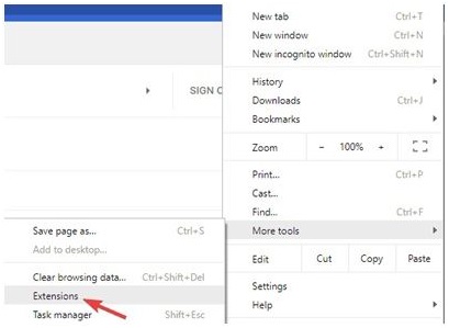 Navigate to More tools and then Extensions in your web browser
