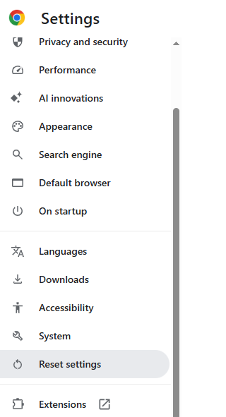 Reset Browser to Default Settings