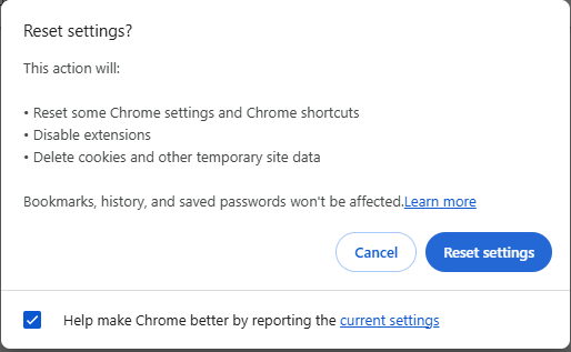 Restore settings to their original defaults