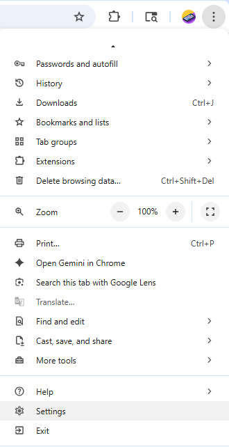 browser menu
