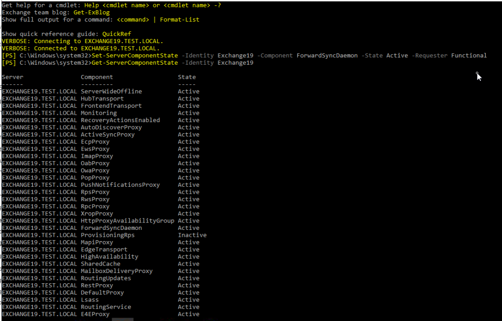 activate inactive exchnage server components