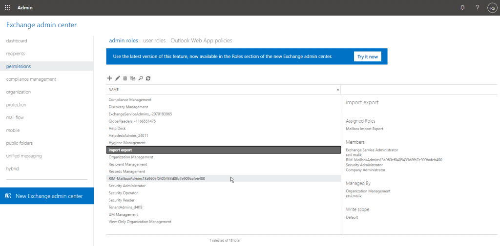 assign import export role