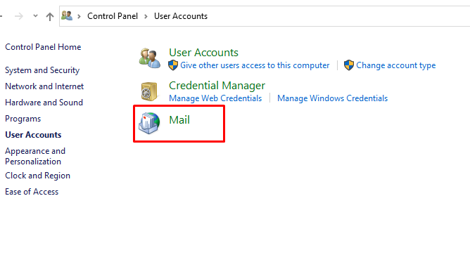 Control panel mail option