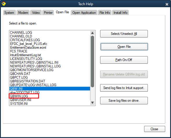 Open Qbwinlog File