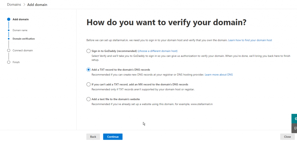 verify domain microsoft 365