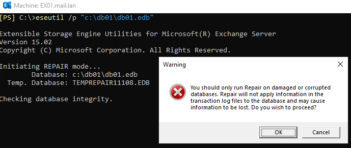 location of database edb file