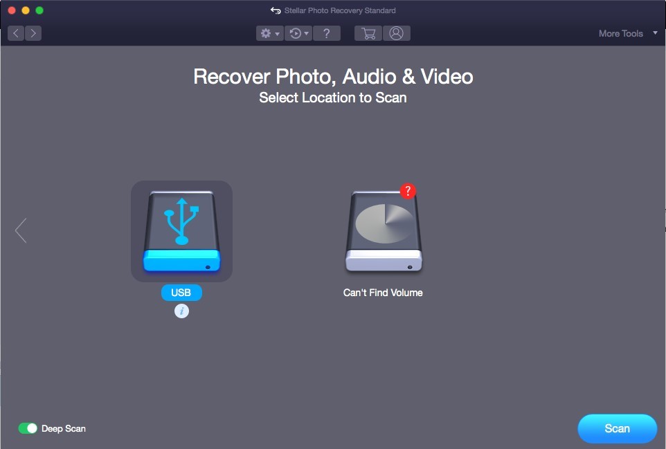 Select Location/Drive from Recover Audio & Video interface