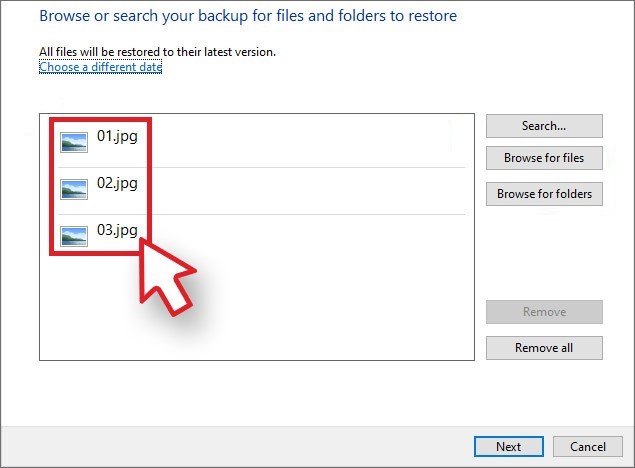 Search Windows backup to recover old photos