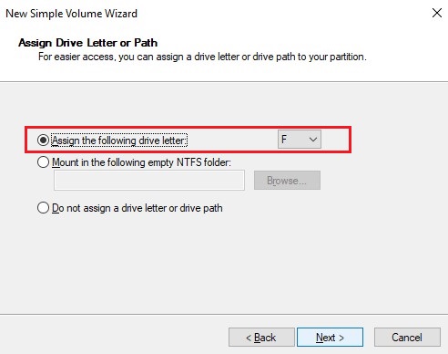 choose assign the drive letter