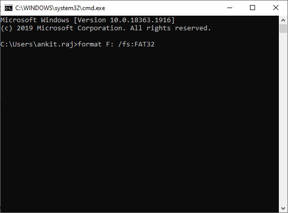 Format USB Drive using Command Prompt - command in the Command Prompt