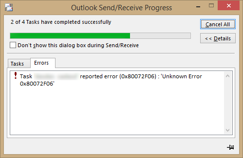 outlook error code 0x80190194