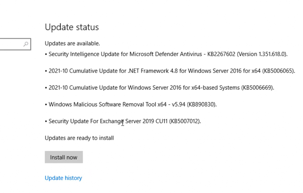 pending updates windows server exchnage http 500