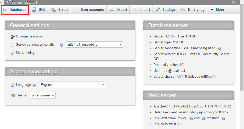 select databases in phpmyadmin