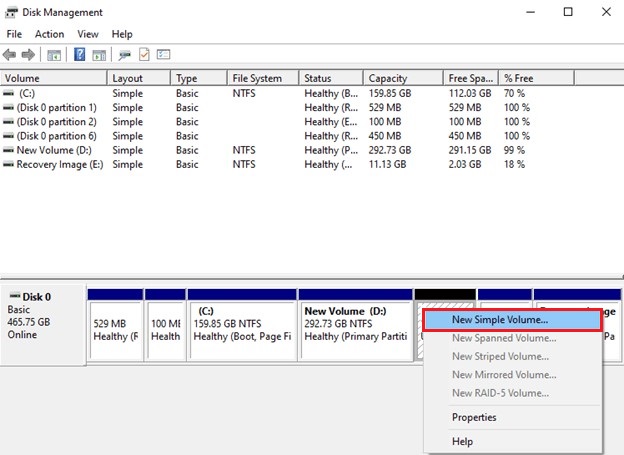 Select New Simple Volume