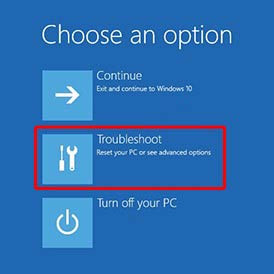 Select Troubleshooting Option 