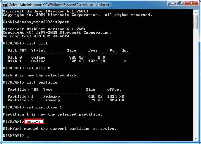 DISKPART> active