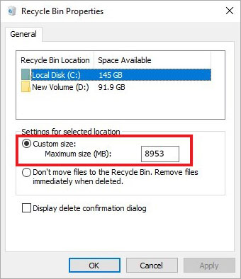 adjust-recycle-bin-space