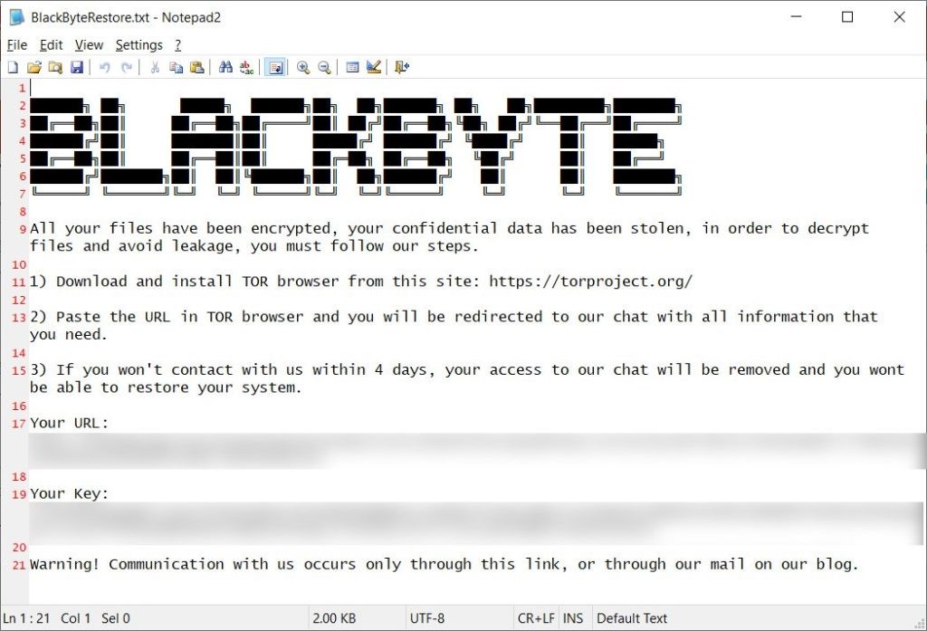 blackByte ransomware note