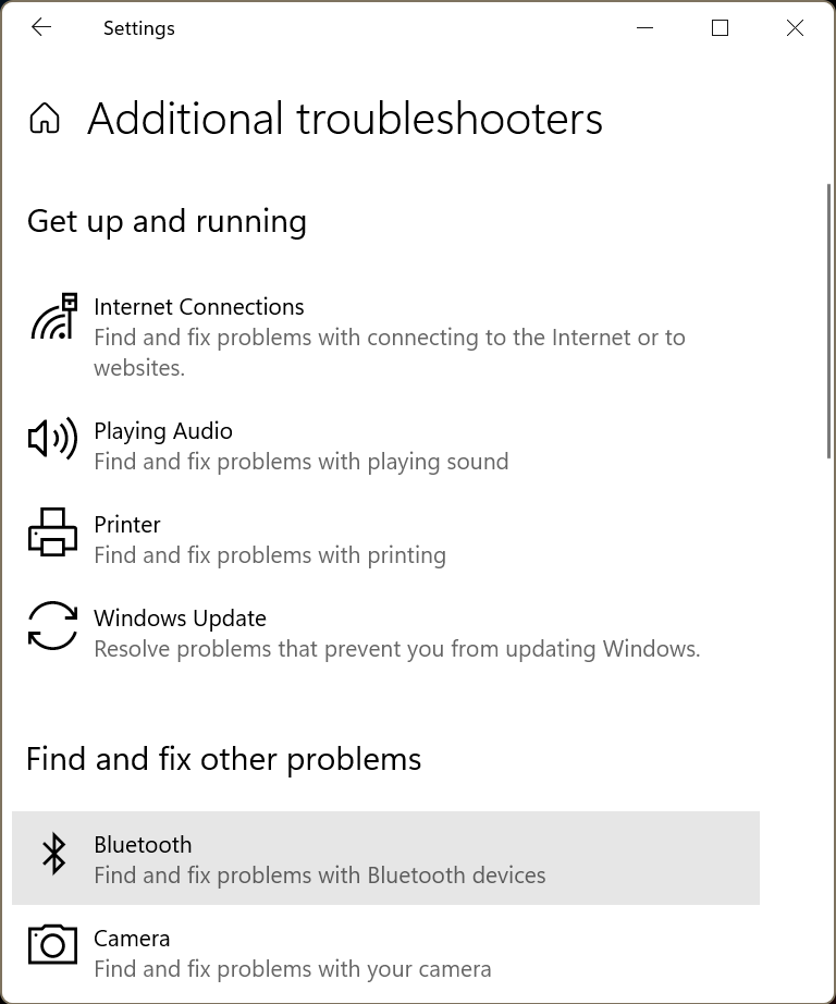 Click Additional troubleshooters