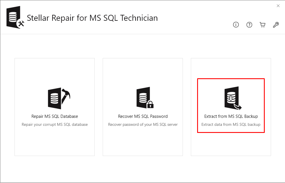 Stellar Repair for MS SQL Technician dashboard