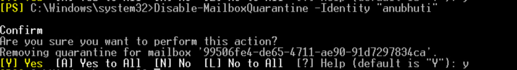 When asked to confirm the action, type y and press Enter.