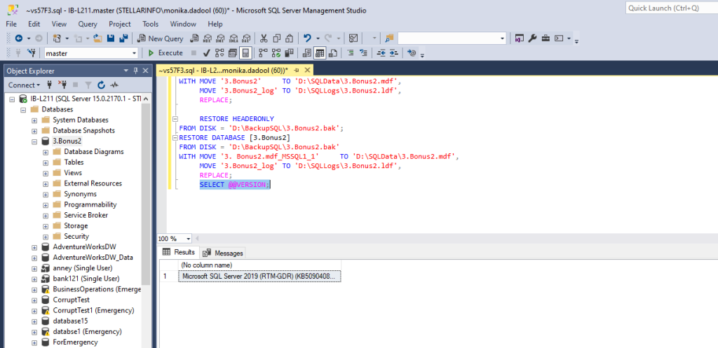 Checking Version of SQL Server