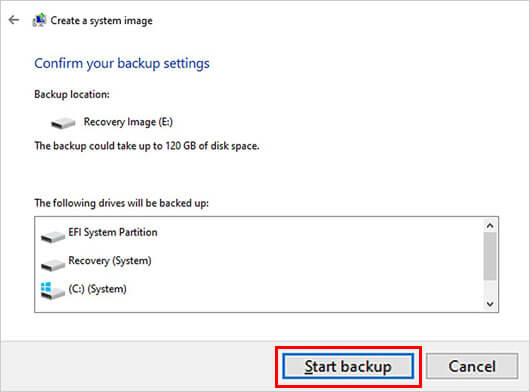 Click Start Backup