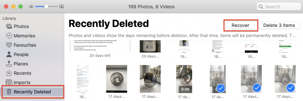 Open the Recently Deleted folder in the Photos app