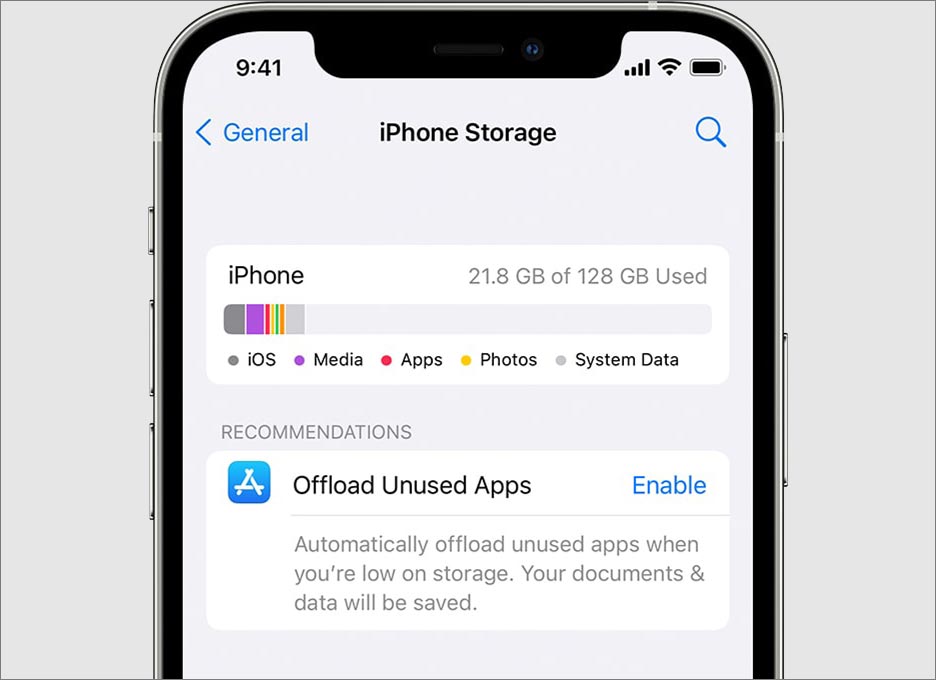 iPhone storage screen