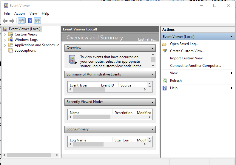 Opening Event Viewer