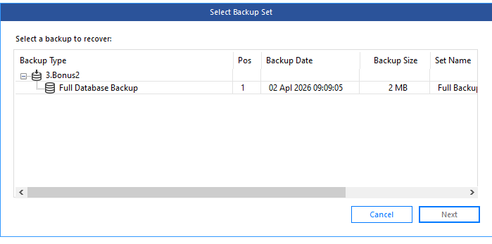 Selecting backup set