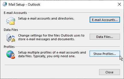 show outlook profiles