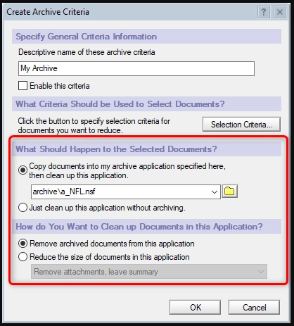 specify cleanup settings