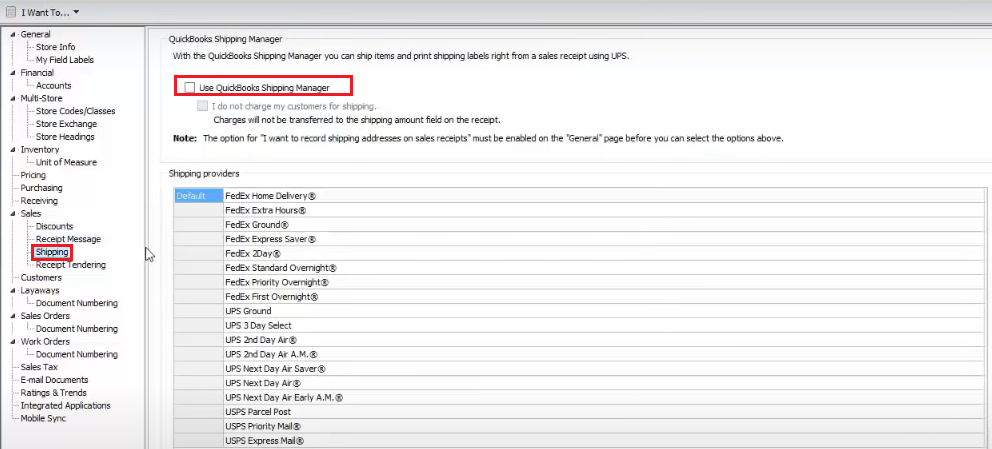 clear use quickbooks shipping manager