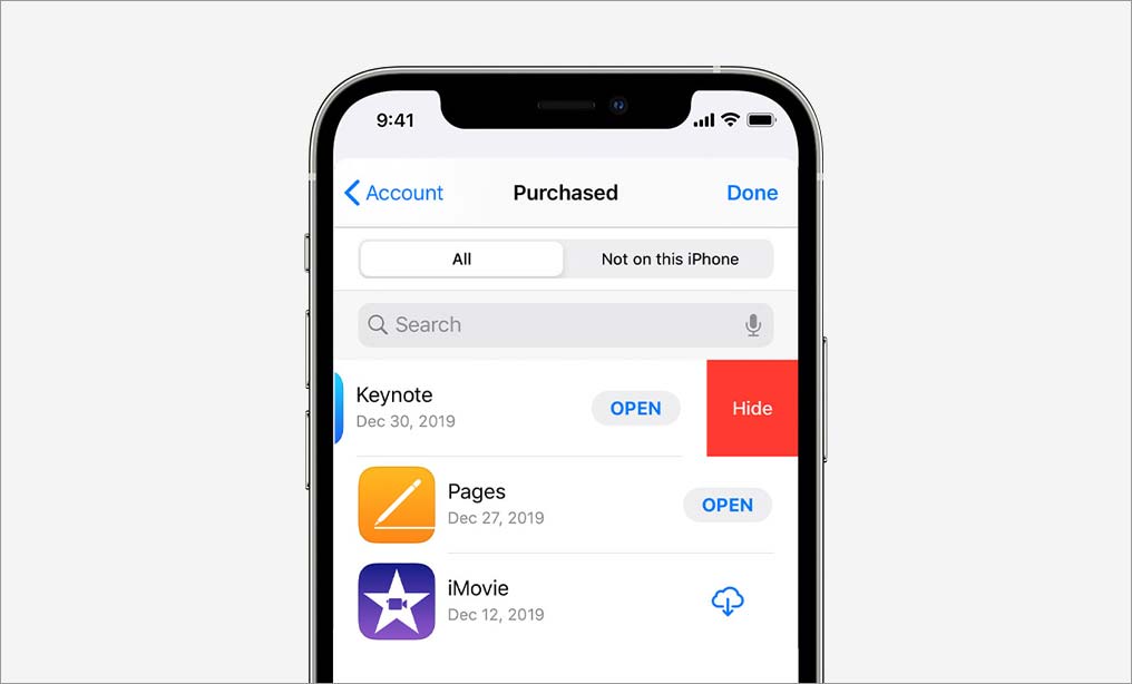 hide purchased app on iphone