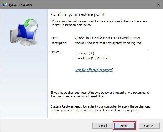 click-finish-to-complete-system-restore-method