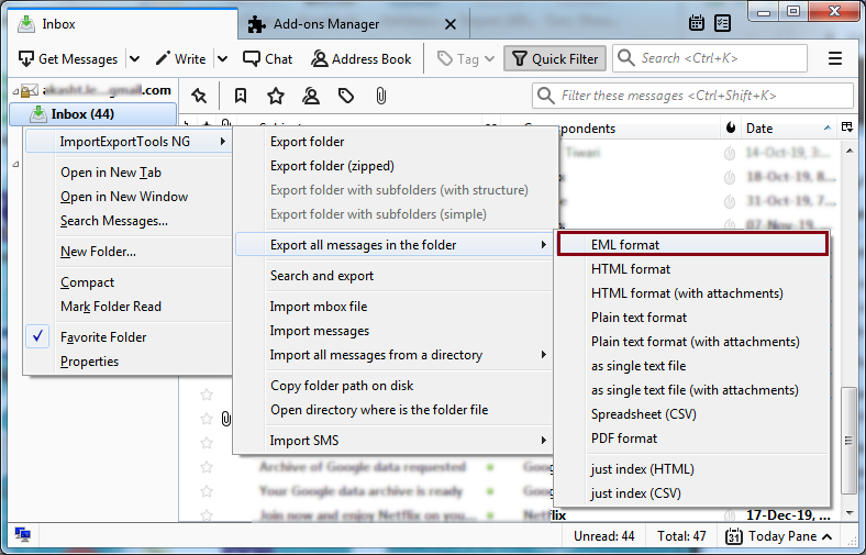 export mail items in multiple formats including eml