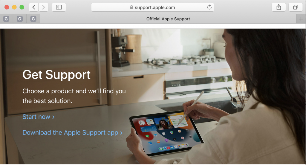 Safari Apple Support page