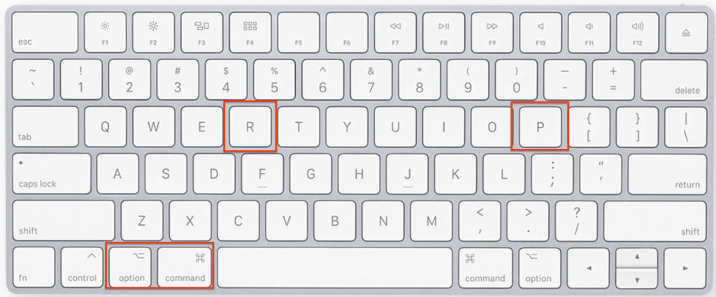 Press and hold Option + Command + P + R